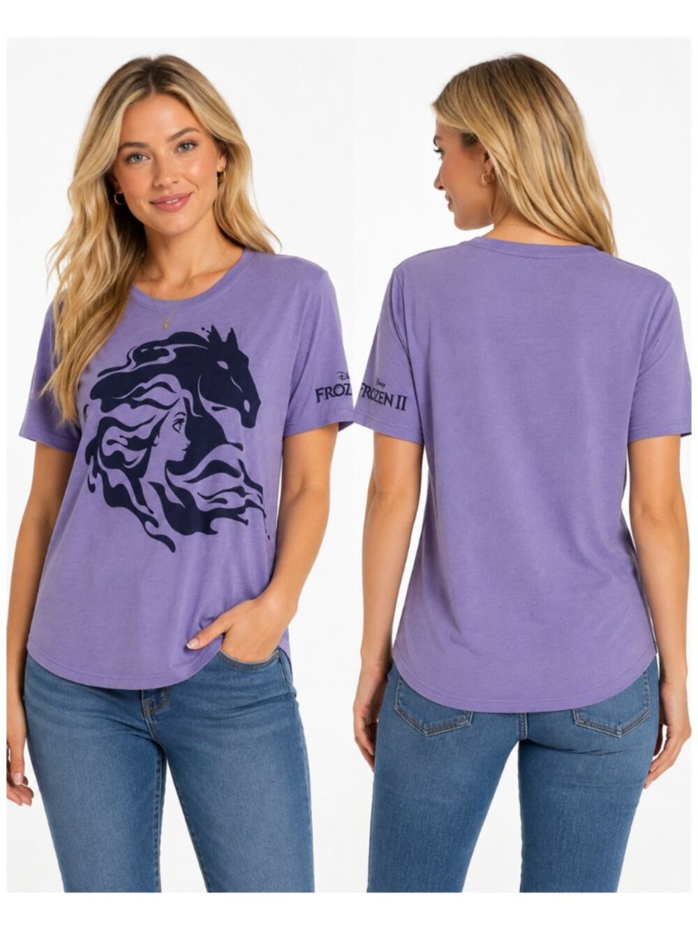 Disney Frozen II Elsa Water Dragon Graphic T Shirt Women Purple XL Soft Casual